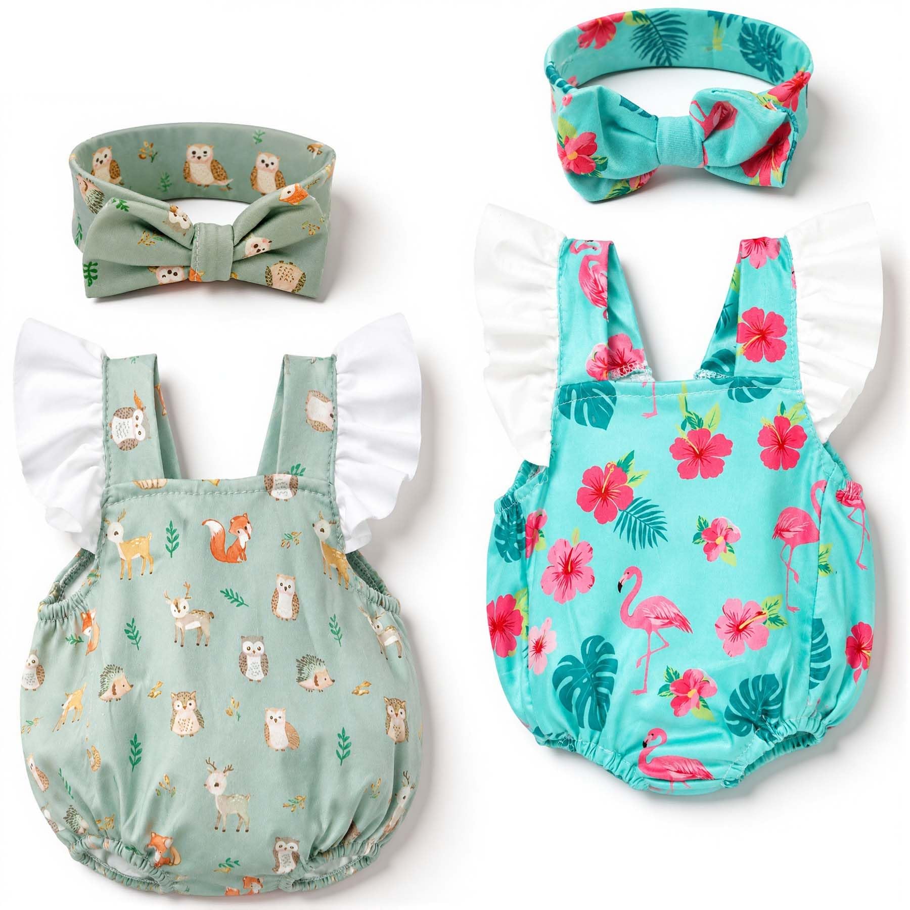 Doll Onesie 2-Pack — Animals & Flamingo