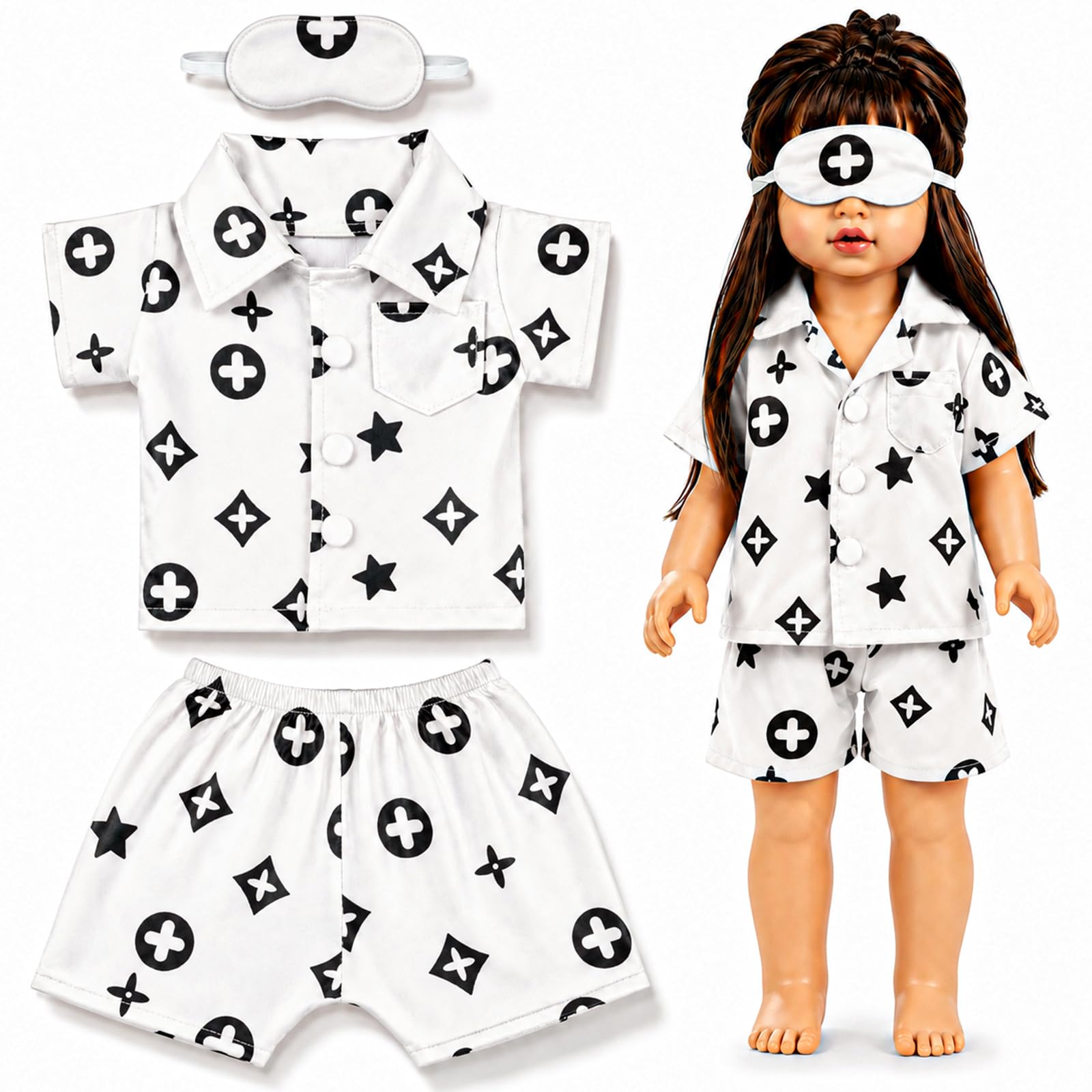 Doll Pajamas 3-Piece — White